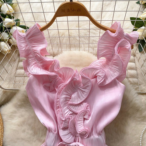 Niche Ruffled Lace-up Satin Top