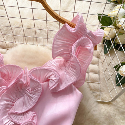 Niche Ruffled Lace-up Satin Top