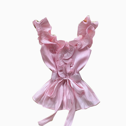 Niche Ruffled Lace-up Satin Top