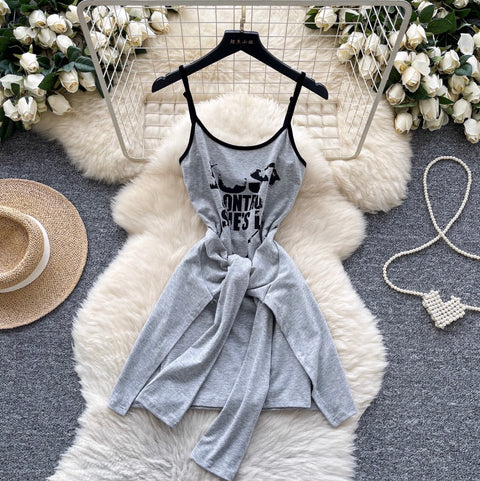Faux Two-pieces Monogrammed Slip Dress