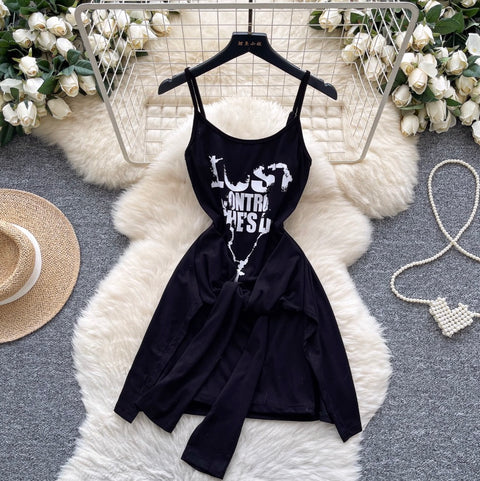 Faux Two-pieces Monogrammed Slip Dress