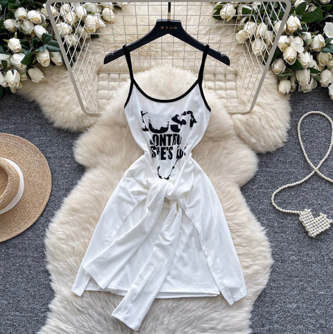 Faux Two-pieces Monogrammed Slip Dress