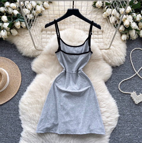 Faux Two-pieces Monogrammed Slip Dress