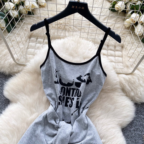 Faux Two-pieces Monogrammed Slip Dress