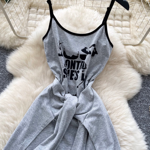 Faux Two-pieces Monogrammed Slip Dress