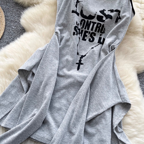 Faux Two-pieces Monogrammed Slip Dress