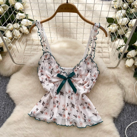 Bow-tie Floral Camisole & Shorts 2Pcs