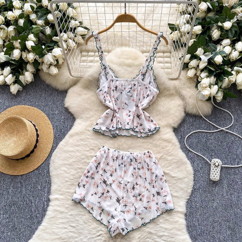 Bow-tie Floral Camisole & Shorts 2Pcs