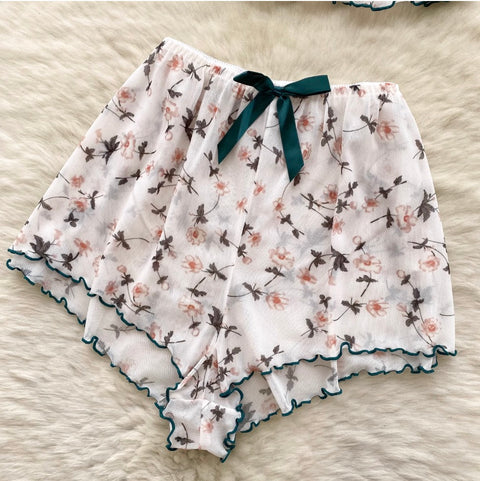 Bow-tie Floral Camisole & Shorts 2Pcs