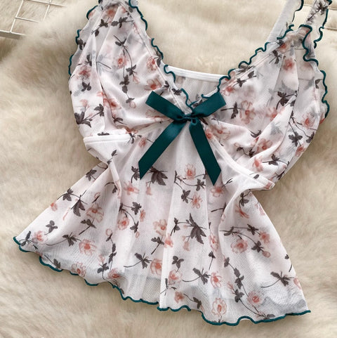 Bow-tie Floral Camisole & Shorts 2Pcs