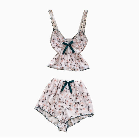 Bow-tie Floral Camisole & Shorts 2Pcs