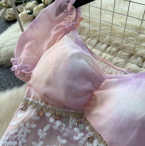 Courtly Sequined Tie-dye Top & Skirt 2Pcs
