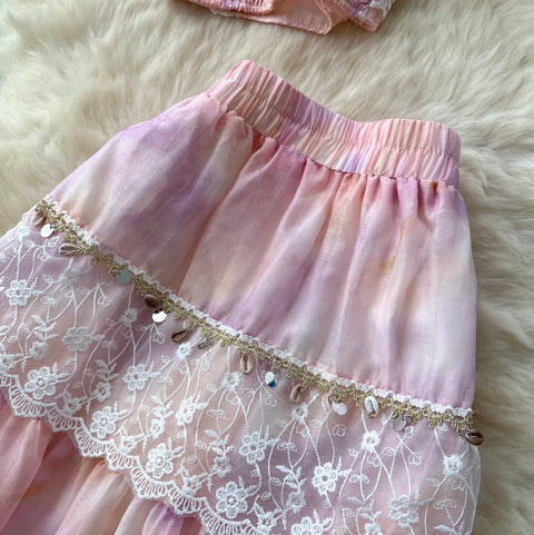 Courtly Sequined Tie-dye Top & Skirt 2Pcs