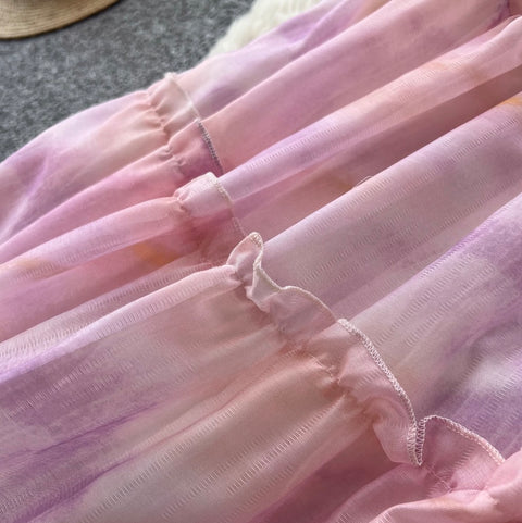 Courtly Sequined Tie-dye Top & Skirt 2Pcs