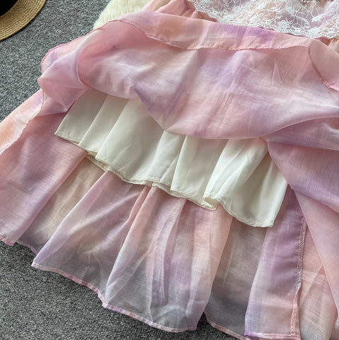 Courtly Sequined Tie-dye Top & Skirt 2Pcs