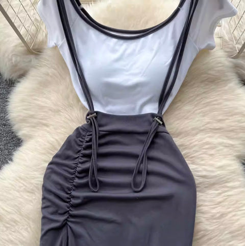 Midriff-baring Shirt & Slip Dress 2Pcs