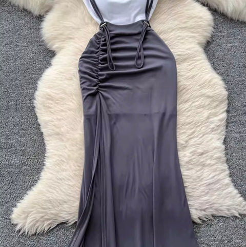 Midriff-baring Shirt & Slip Dress 2Pcs