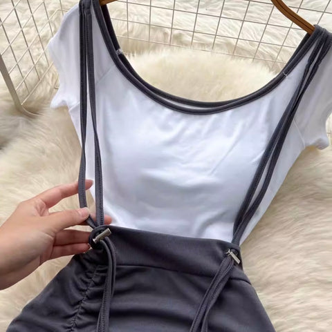 Midriff-baring Shirt & Slip Dress 2Pcs