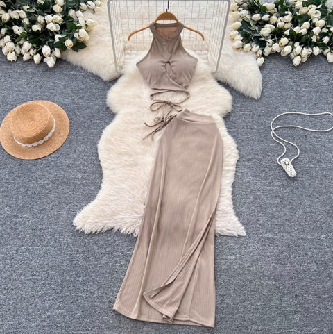 Halter Top & Drawstring Skirt 2Pcs