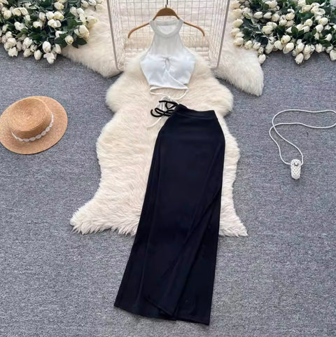 Halter Top & Drawstring Skirt 2Pcs