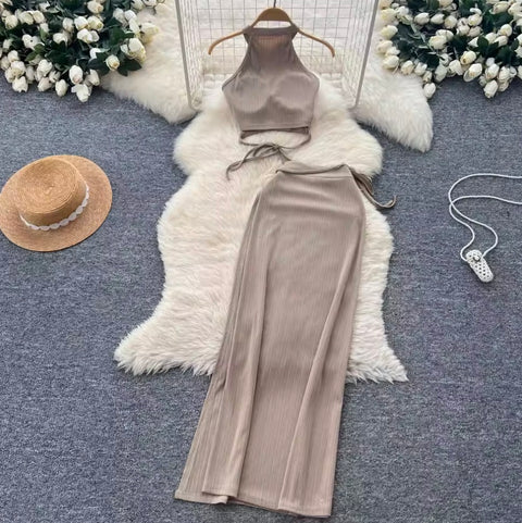 Halter Top & Drawstring Skirt 2Pcs
