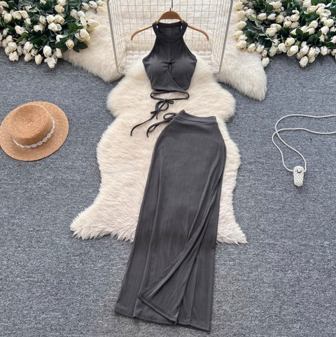 Halter Top & Drawstring Skirt 2Pcs