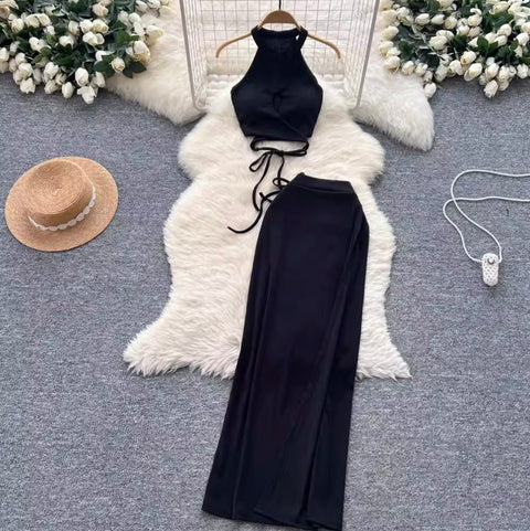 Halter Top & Drawstring Skirt 2Pcs