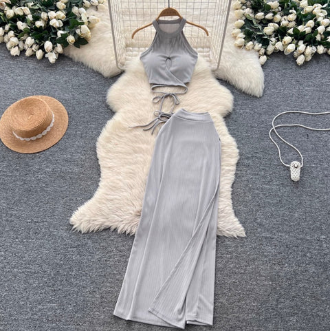 Halter Top & Drawstring Skirt 2Pcs