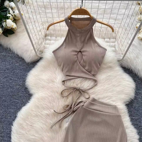 Halter Top & Drawstring Skirt 2Pcs
