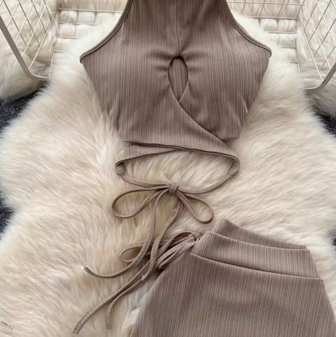 Halter Top & Drawstring Skirt 2Pcs