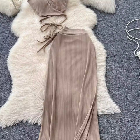 Halter Top & Drawstring Skirt 2Pcs