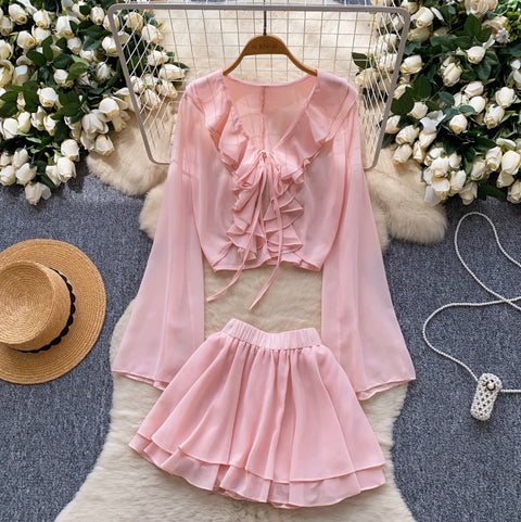 Sunscreen Cardigan & Pleated Skirt 2Pcs