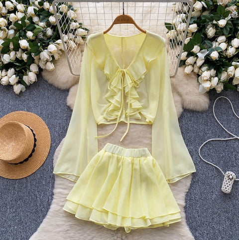 Sunscreen Cardigan & Pleated Skirt 2Pcs