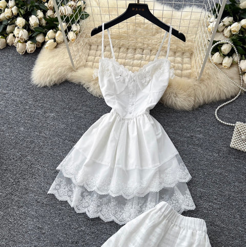 Lace Camisole & Skirt White 2Pcs