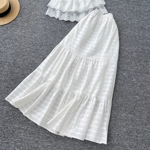 Lace Camisole & Skirt White 2Pcs