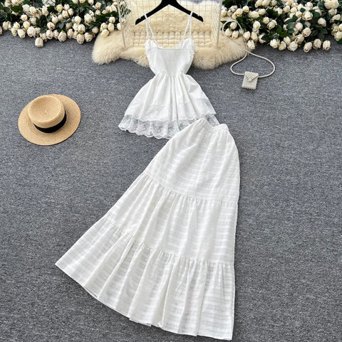 Lace Camisole & Skirt White 2Pcs