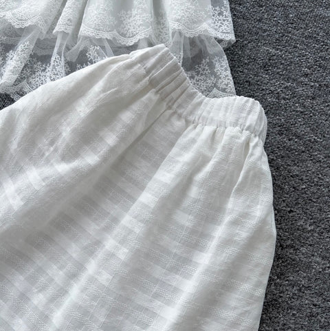 Lace Camisole & Skirt White 2Pcs