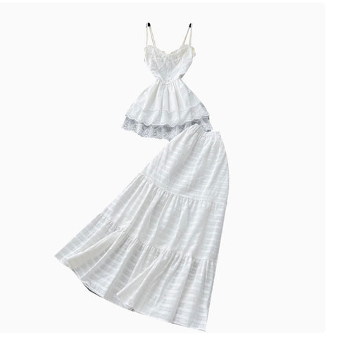 Lace Camisole & Skirt White 2Pcs