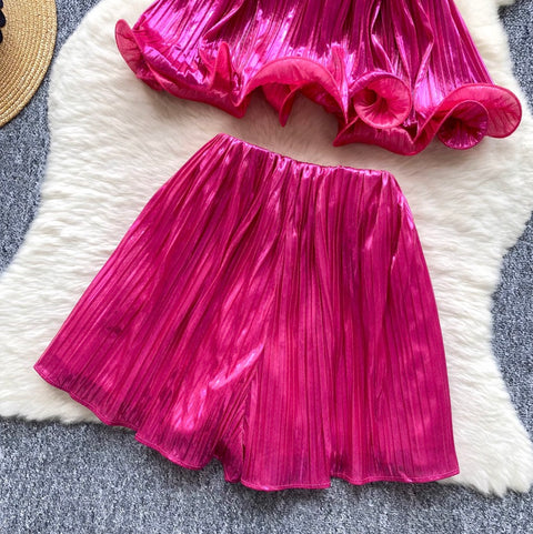 V-neck Top & Wide-leg Shorts 2Pcs
