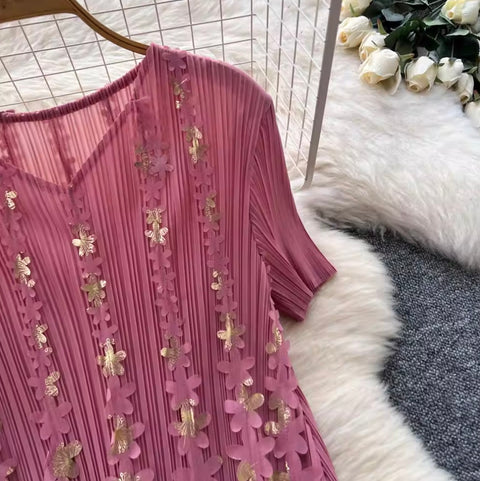 Niche Stamped Gold Pleated Dress