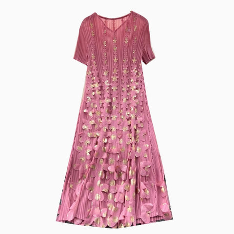 Niche Stamped Gold Pleated Dress