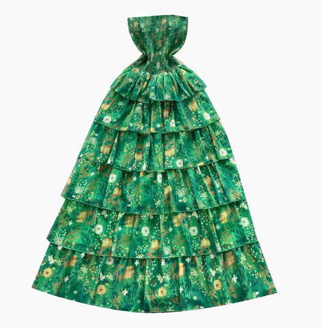 Off-shoulder Floral Green Cake Dress