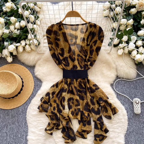 Irregular Design Leopard Printed Mesh Top
