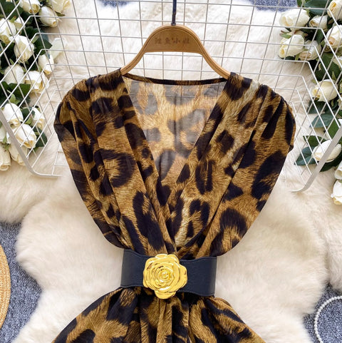 Irregular Design Leopard Printed Mesh Top
