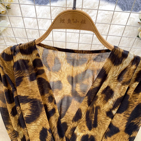 Irregular Design Leopard Printed Mesh Top