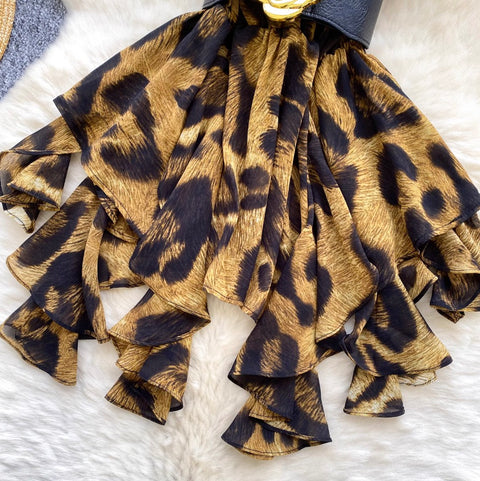 Irregular Design Leopard Printed Mesh Top