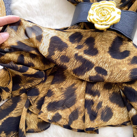 Irregular Design Leopard Printed Mesh Top