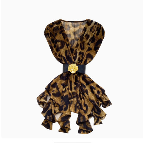 Irregular Design Leopard Printed Mesh Top