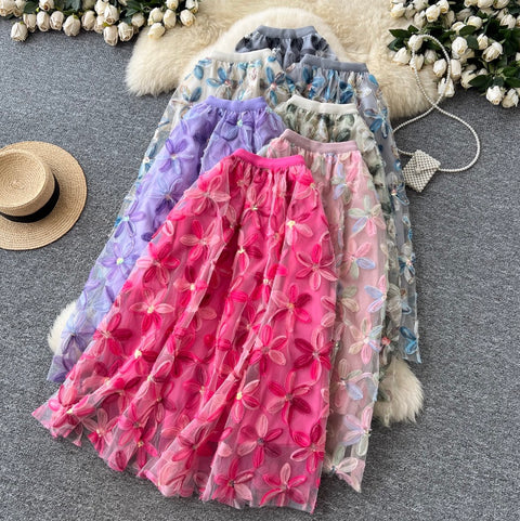 Fairy 3D Floral Mesh Half-body Skirt