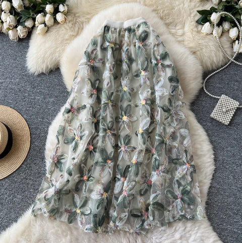 Fairy 3D Floral Mesh Half-body Skirt